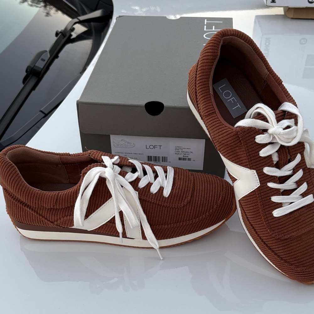 LOFT Men's Corduroy Brown and White Sneakers